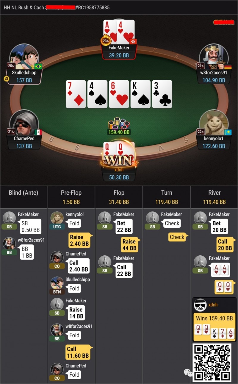 【WPT扑克】牌局分析：NL10练习场——QQ 3bet pot