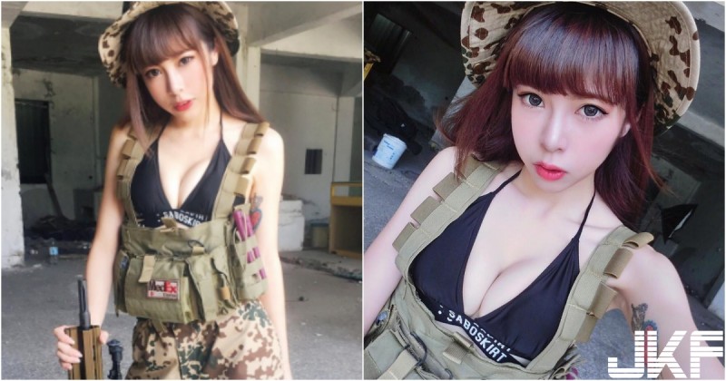 甜美小隻馬「爆乳軍裝」太凶悍！喜歡玩槍的她其實本職是「性感小護士」！