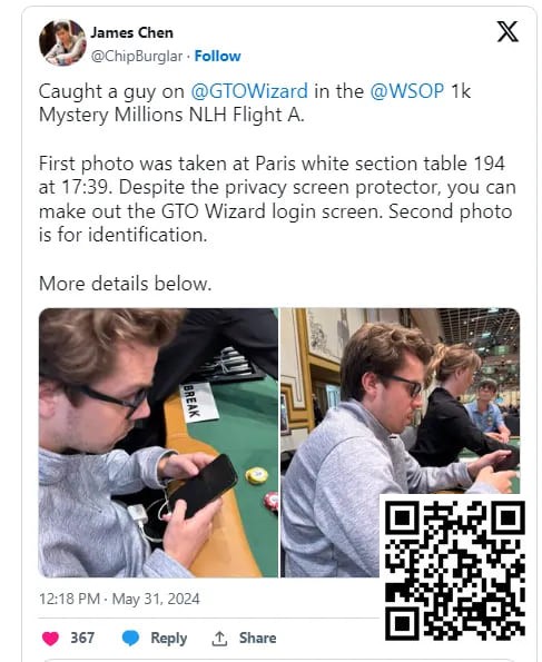 【WPT扑克】在WSOP赛场用手机查RTA软件被偷拍发到网上后，扑克圈炸开了锅